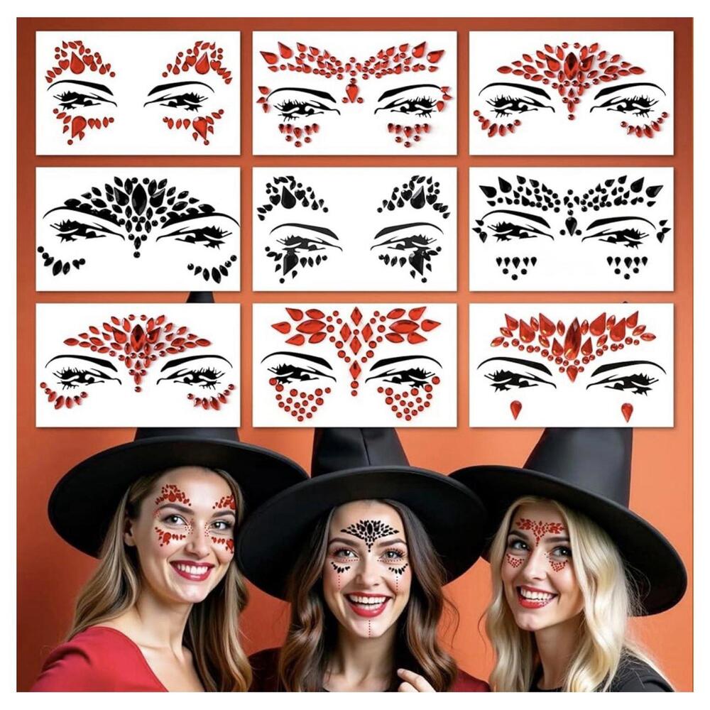 Face Gems Adhesive Glitter Jewel Tattoo Sticker Festival Gems Rave 9ct